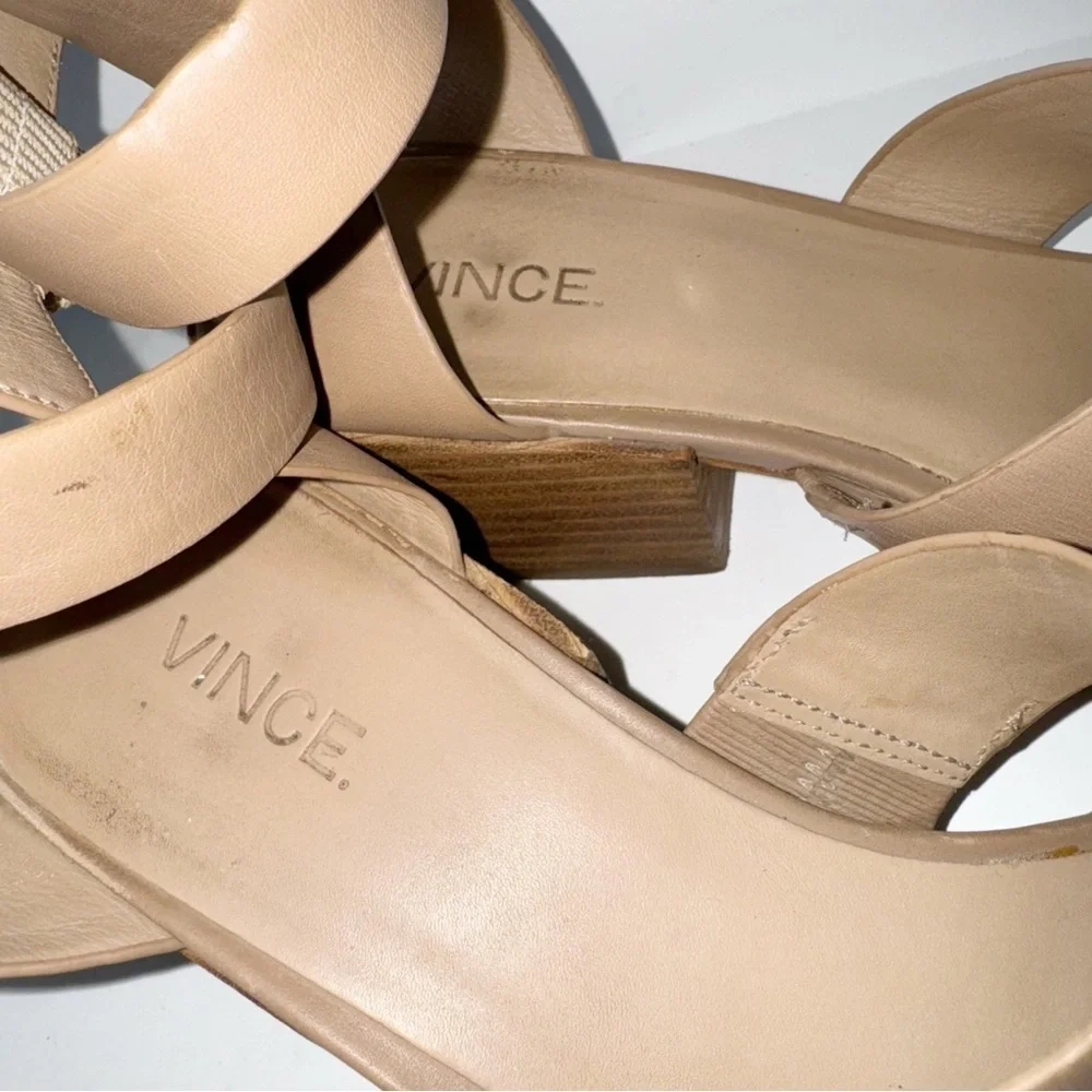 VINCE Tan Strappy Leather Ankle Strap Open Toe Sandals Size 38.5/8.5